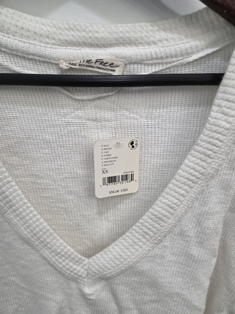 Free People White Ribbed V-Neck Long Sleeve Thermal Top - Picture 2 of 3